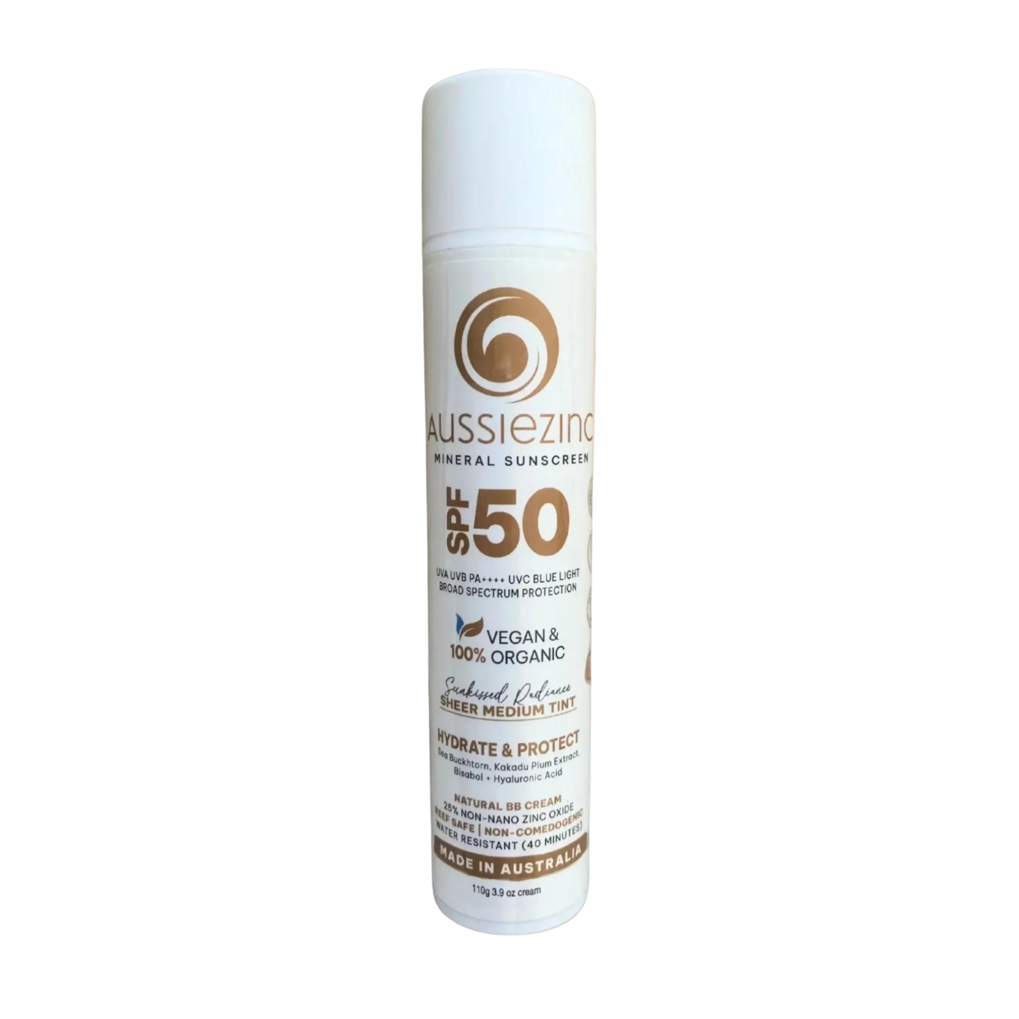 Sheer Medium Tint SPF50+ Hydrating Organic Mineral Zinc Sunscreen BB Cream